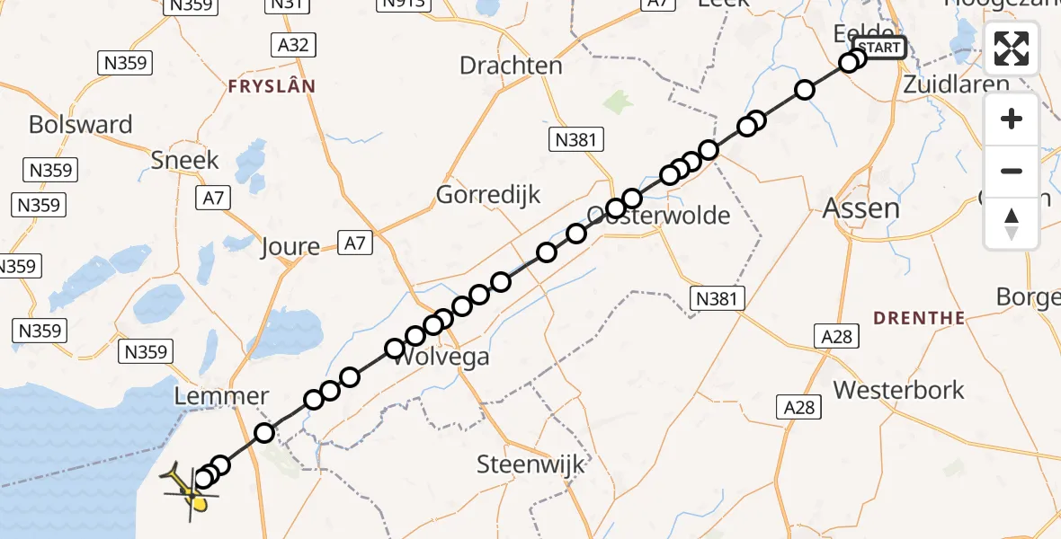 Routekaart van de vlucht: Lifeliner 4 naar Creil