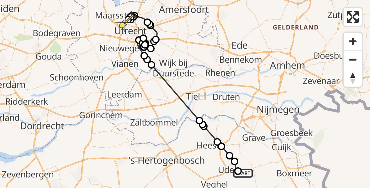 Routekaart van de vlucht: Politieheli naar Utrecht