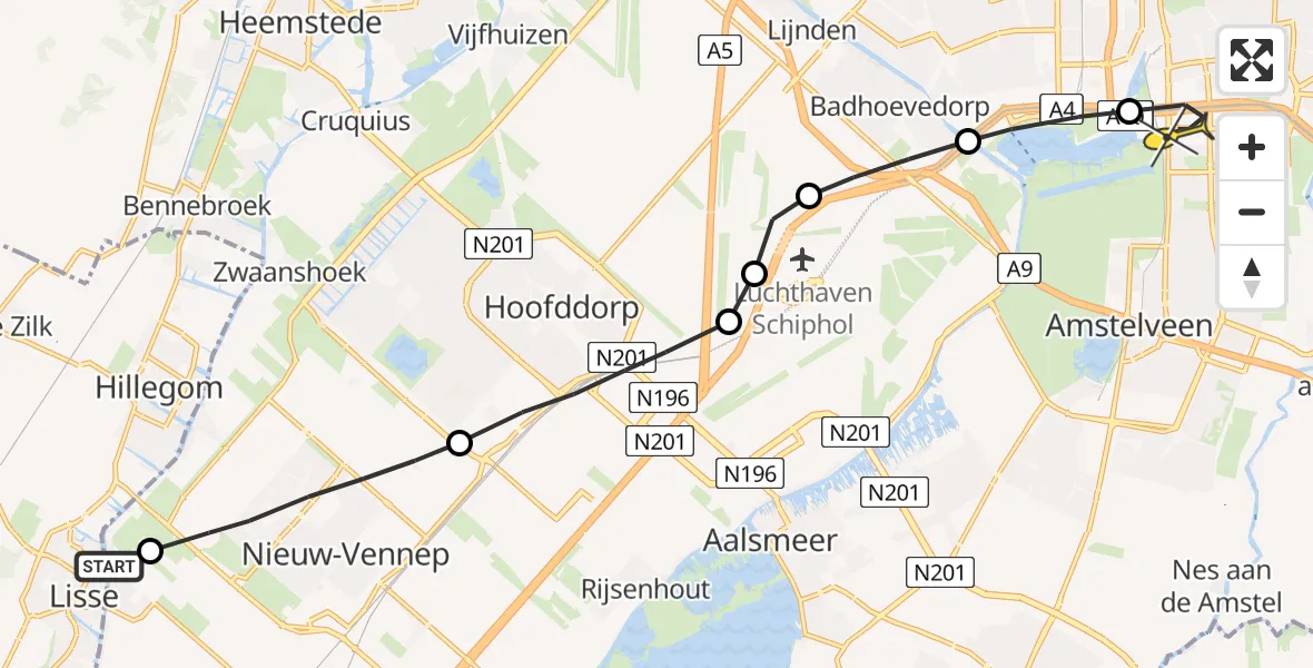 Routekaart van de vlucht: Lifeliner 1 naar VU Medisch Centrum Amsterdam