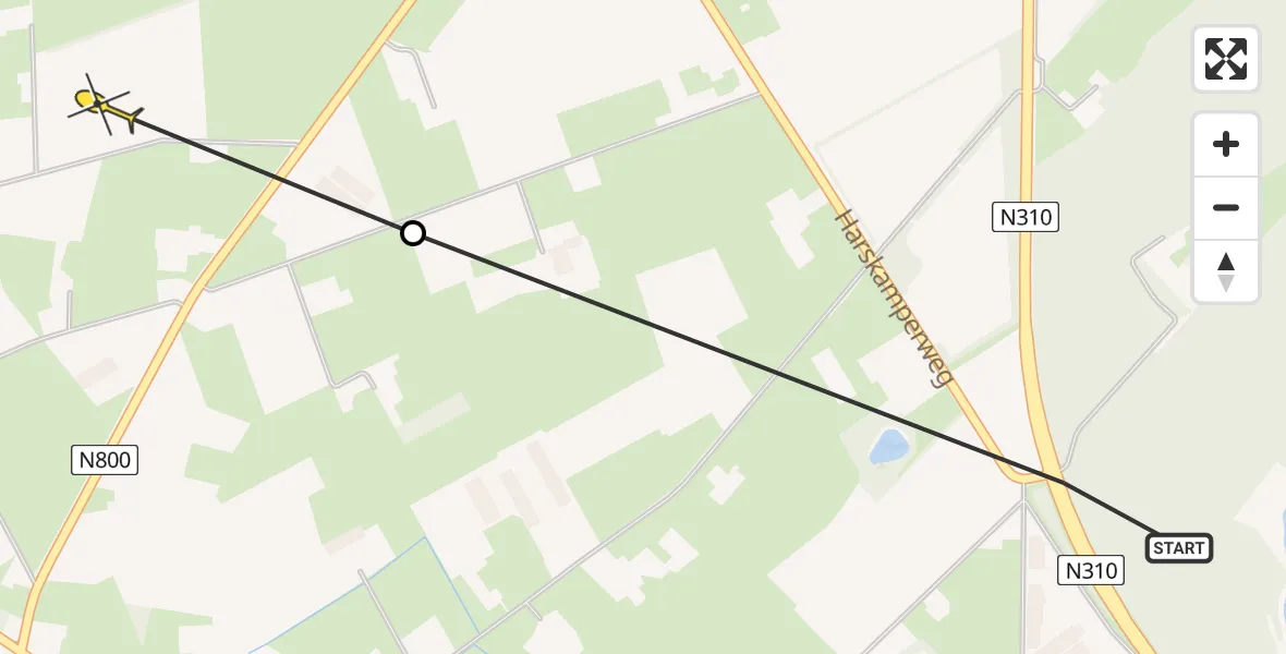 Routekaart van de vlucht: Politiehelikopter naar Kootwijkerbroek