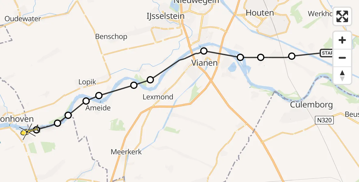 Routekaart van de vlucht: Politieheli naar Langerak