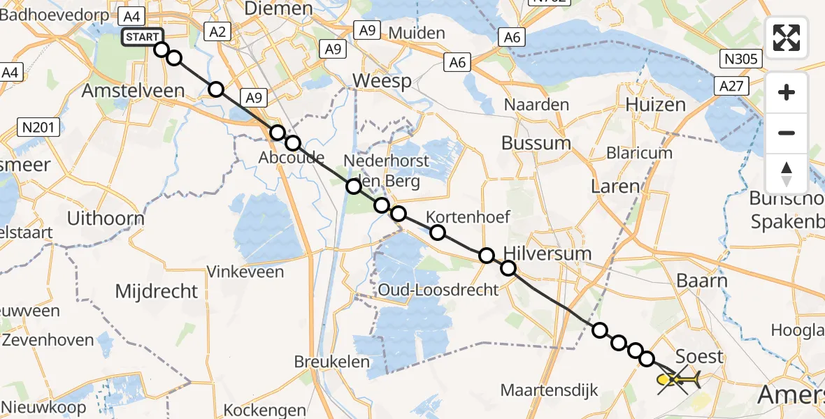 Routekaart van de vlucht: Lifeliner 1 naar Soest