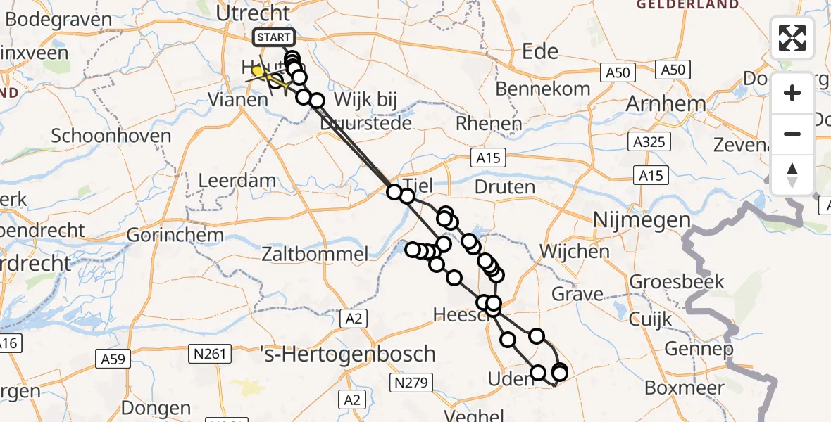 Routekaart van de vlucht: Politiehelikopter naar Houten