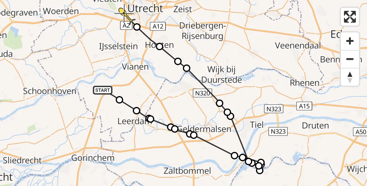 Routekaart van de vlucht: Politieheli naar Utrecht