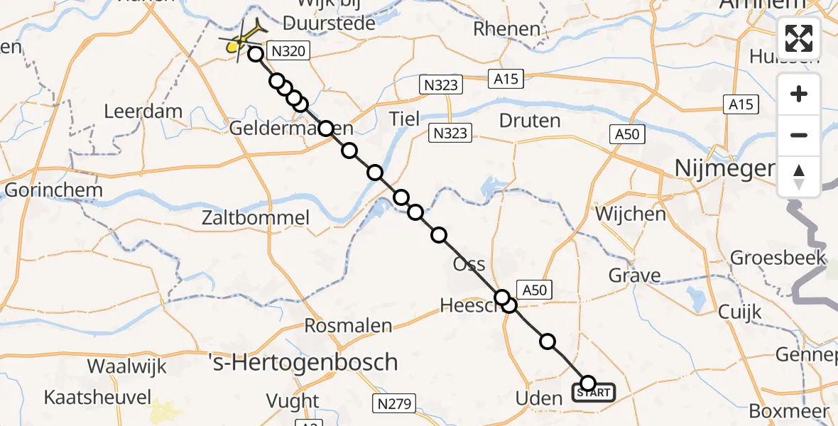 Routekaart van de vlucht: Lifeliner 3 naar Culemborg