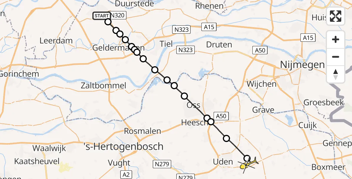 Routekaart van de vlucht: Lifeliner 3 naar Vliegbasis Volkel