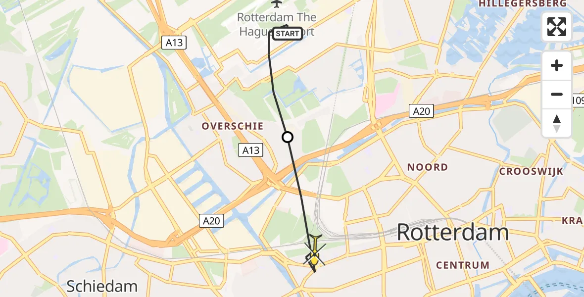 Routekaart van de vlucht: Lifeliner 2 naar Rotterdam