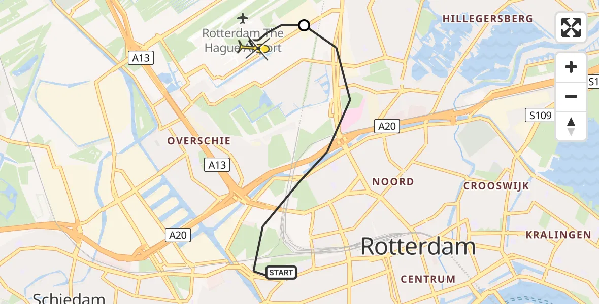 Routekaart van de vlucht: Lifeliner 2 naar Rotterdam The Hague Airport