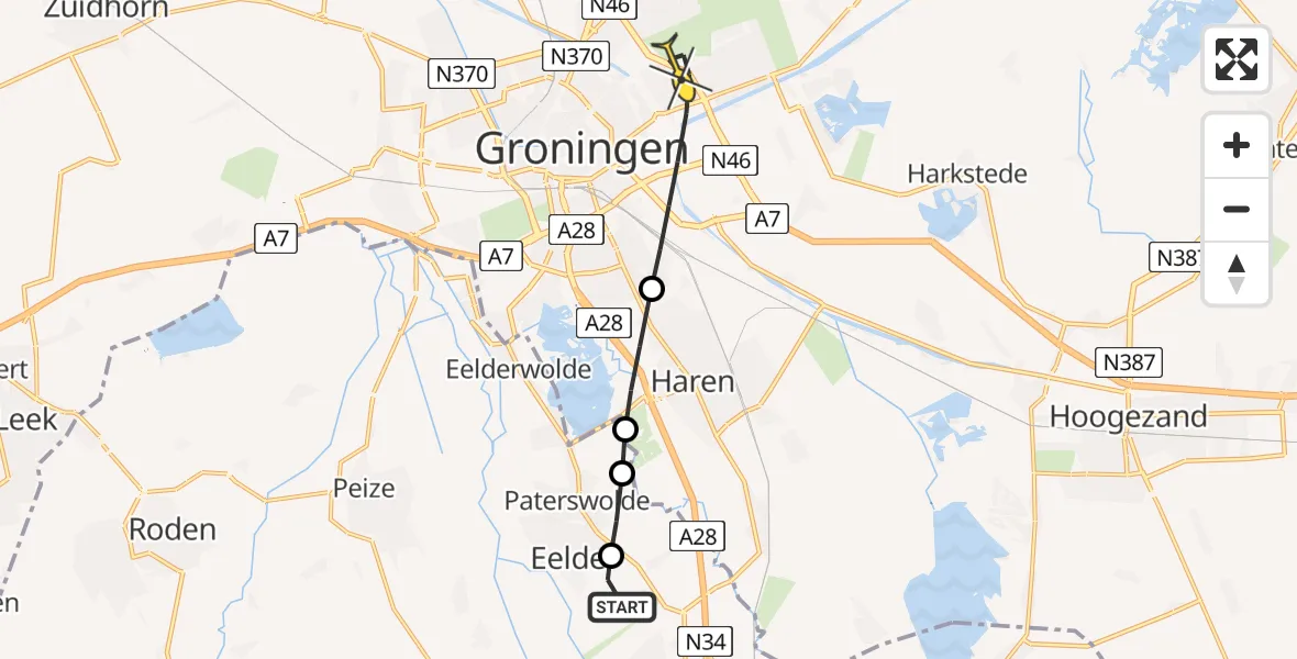 Routekaart van de vlucht: Lifeliner 4 naar Groningen