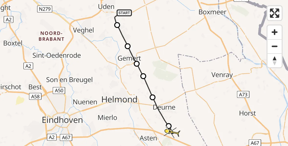 Routekaart van de vlucht: Lifeliner 3 naar Liessel