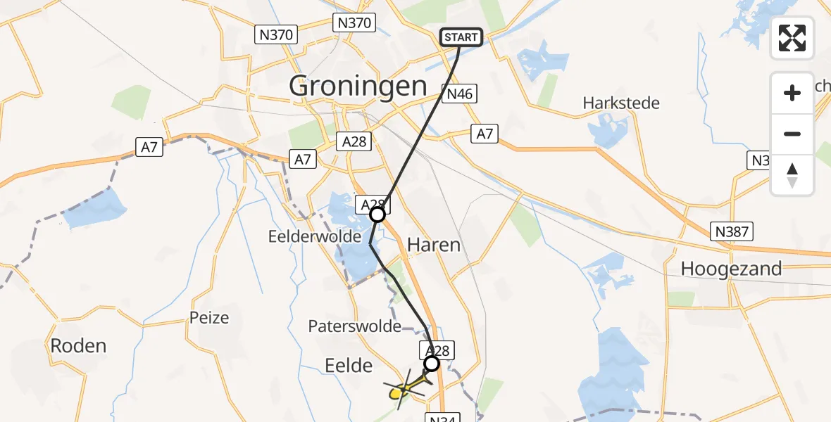 Routekaart van de vlucht: Lifeliner 4 naar Groningen Airport Eelde