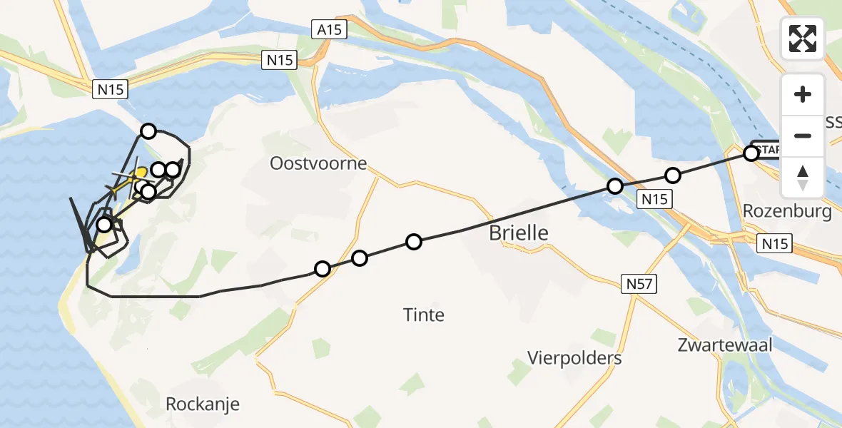 Routekaart van de vlucht: Politiehelikopter naar Rockanje