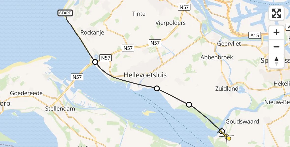 Routekaart van de vlucht: Politiehelikopter naar Goudswaard