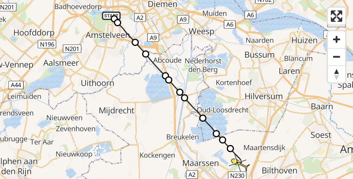 Routekaart van de vlucht: Lifeliner 1 naar Westbroek