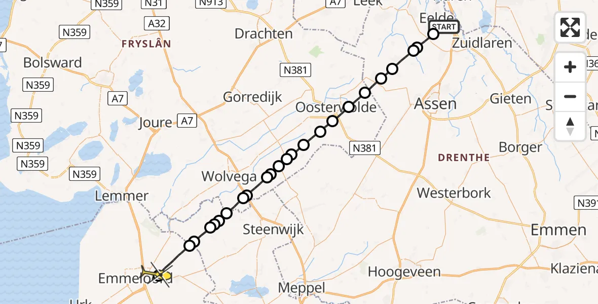 Routekaart van de vlucht: Lifeliner 4 naar Emmeloord