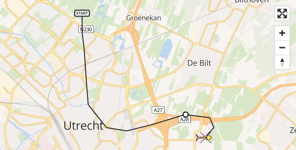 Routekaart van de vlucht: Lifeliner 1 naar Universitair Medisch Centrum Utrecht