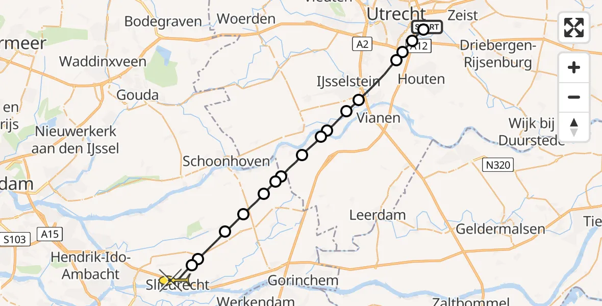 Routekaart van de vlucht: Lifeliner 1 naar Sliedrecht