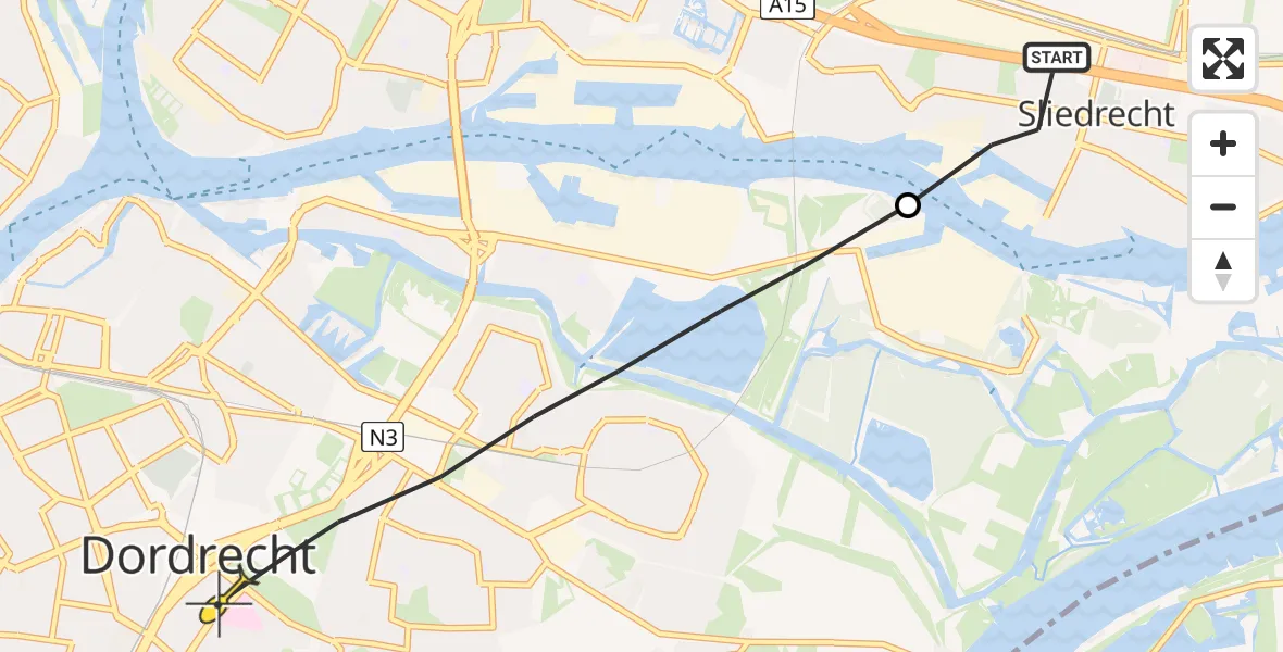Routekaart van de vlucht: Lifeliner 1 naar Dordrecht