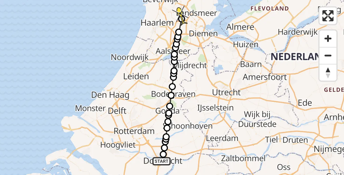 Routekaart van de vlucht: Lifeliner 1 naar Amsterdam Heliport