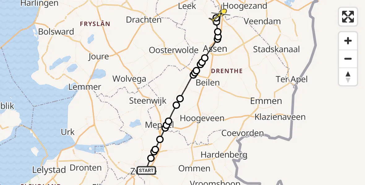 Routekaart van de vlucht: Lifeliner 4 naar Groningen Airport Eelde