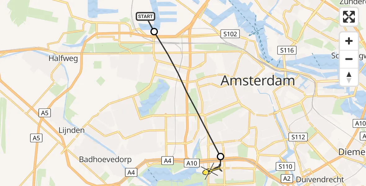 Routekaart van de vlucht: Lifeliner 1 naar VU Medisch Centrum Amsterdam