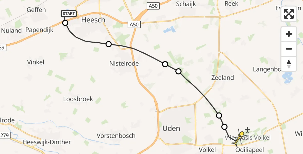 Routekaart van de vlucht: Lifeliner 3 naar Vliegbasis Volkel