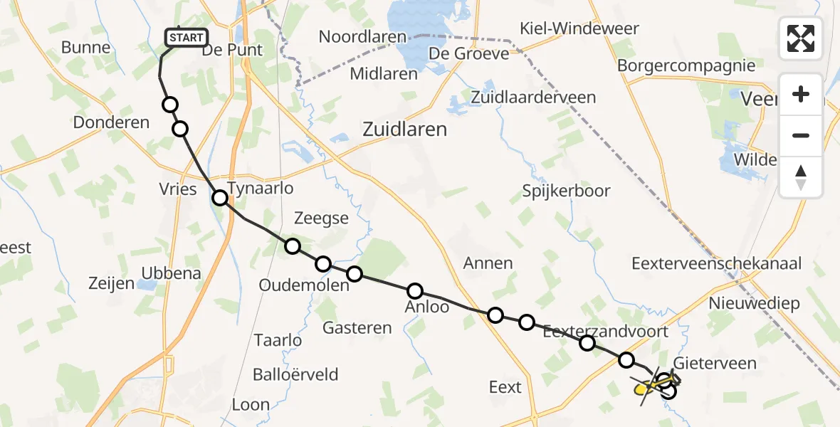 Routekaart van de vlucht: Lifeliner 4 naar Gieten