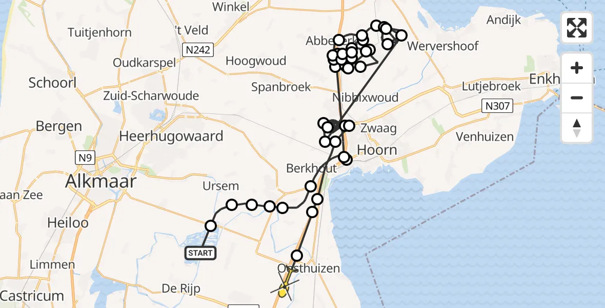 Routekaart van de vlucht: Politieheli naar Zuidoostbeemster