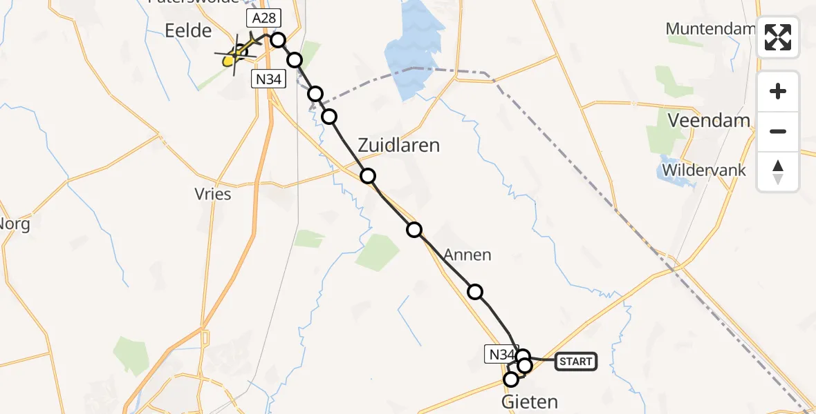 Routekaart van de vlucht: Lifeliner 4 naar Groningen Airport Eelde