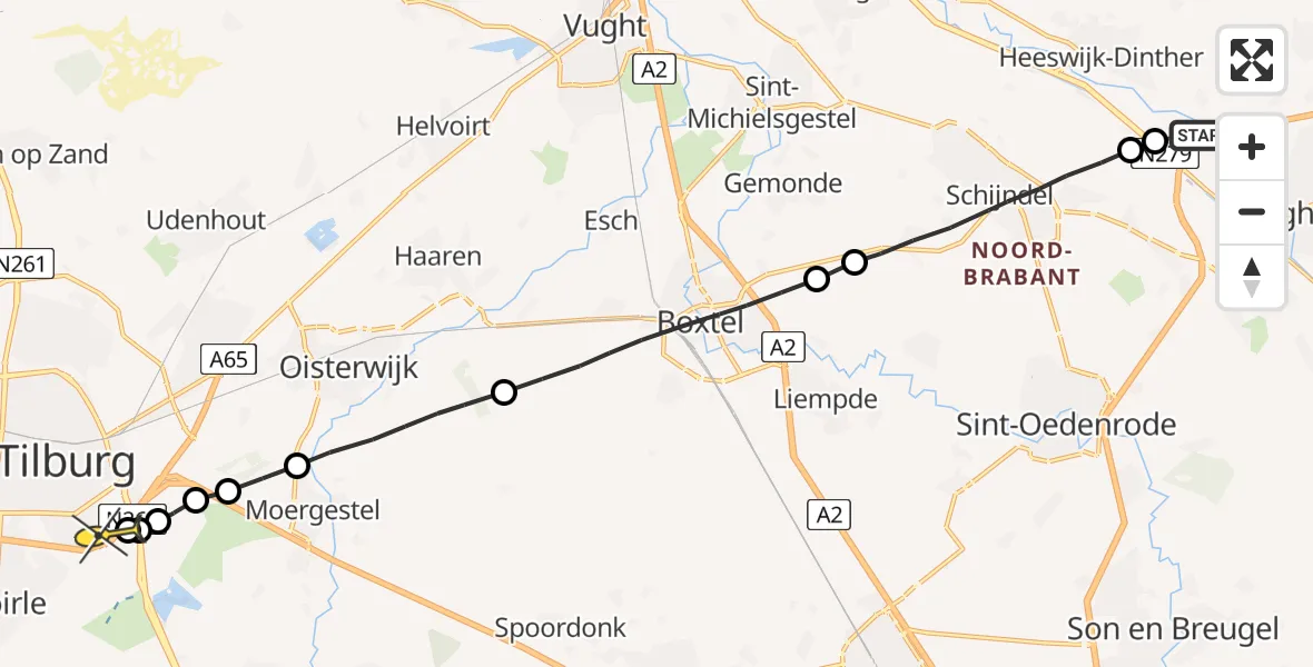 Routekaart van de vlucht: Lifeliner 2 naar Tilburg