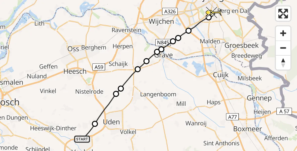 Routekaart van de vlucht: Lifeliner 3 naar Radboud Universitair Medisch Centrum