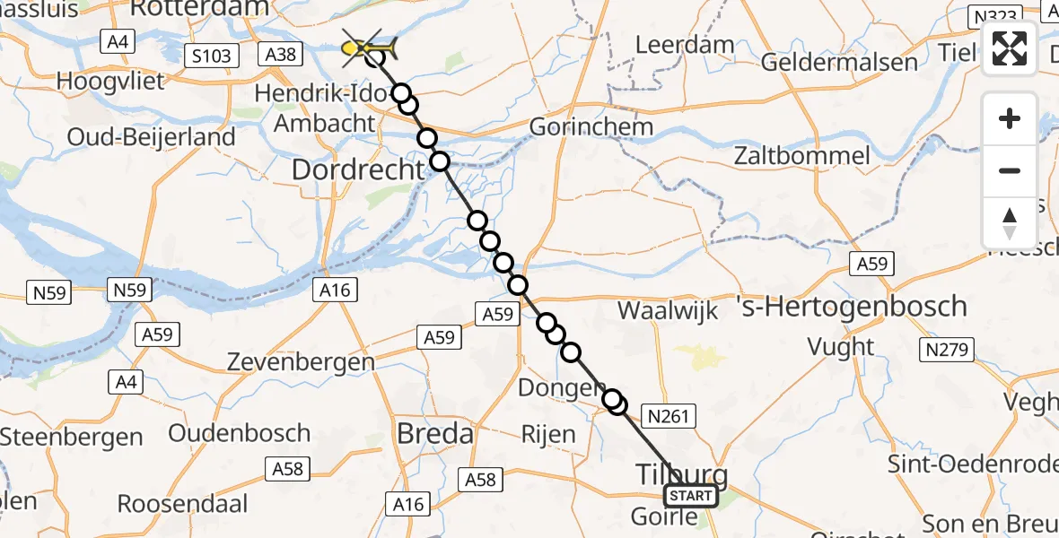 Routekaart van de vlucht: Lifeliner 2 naar Nieuw-Lekkerland
