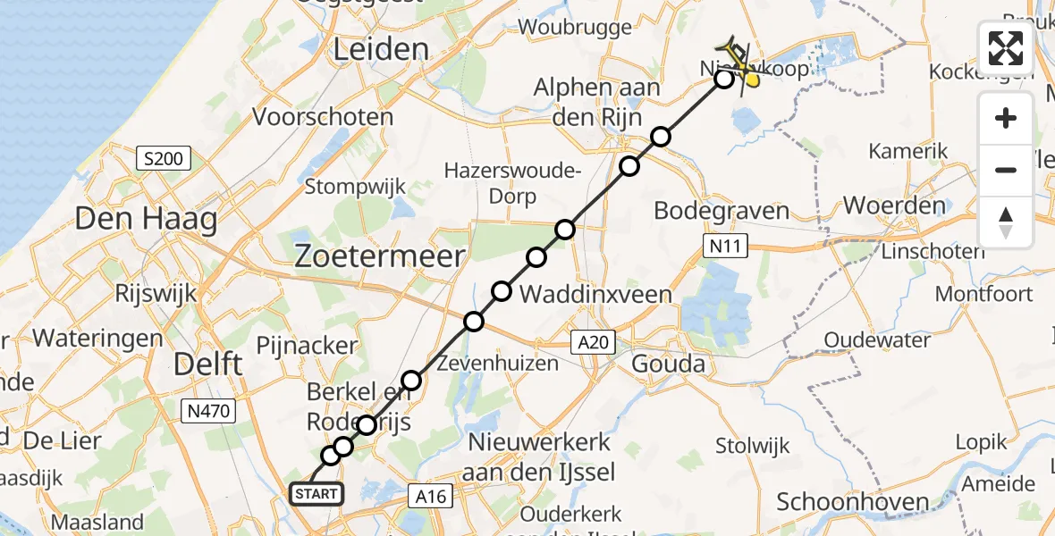 Routekaart van de vlucht: Lifeliner 2 naar Nieuwkoop