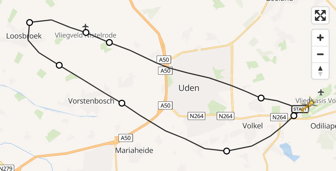 Vluchtroute Traumahelikopter Vliegbasis Volkel - Vliegbasis Volkel, 13 juli 2022, 00:51
