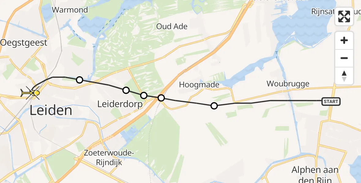 Routekaart van de vlucht: Lifeliner 1 naar Leiden