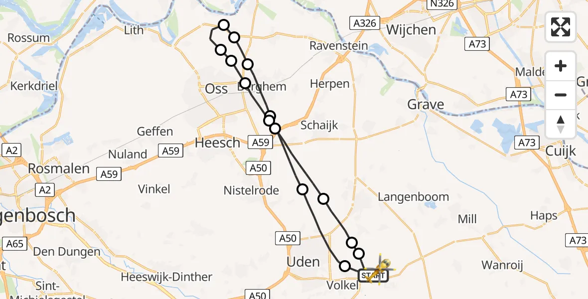 Vluchtroute Traumahelikopter Vliegbasis Volkel - Vliegbasis Volkel, 13 juli 2022, 01:14