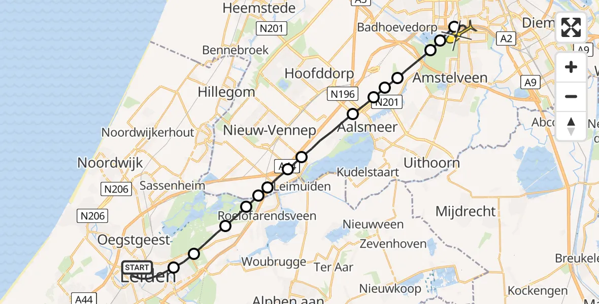 Routekaart van de vlucht: Lifeliner 1 naar VU Medisch Centrum Amsterdam