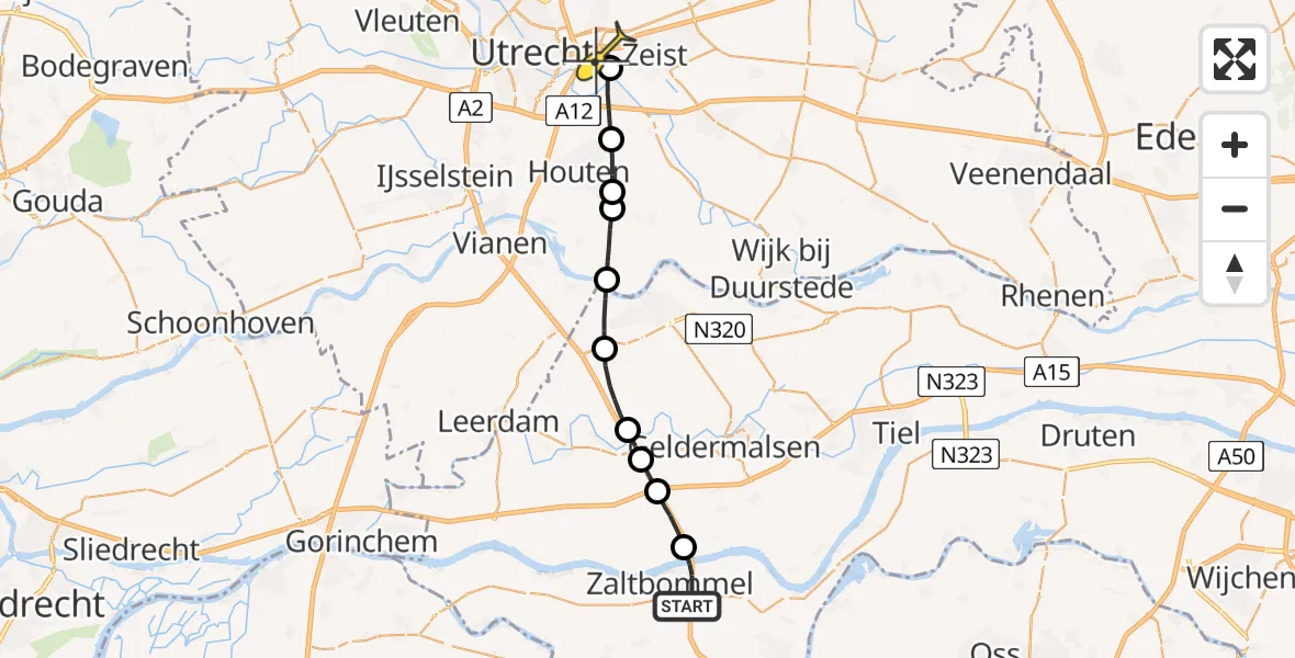 Routekaart van de vlucht: Lifeliner 3 naar Universitair Medisch Centrum Utrecht