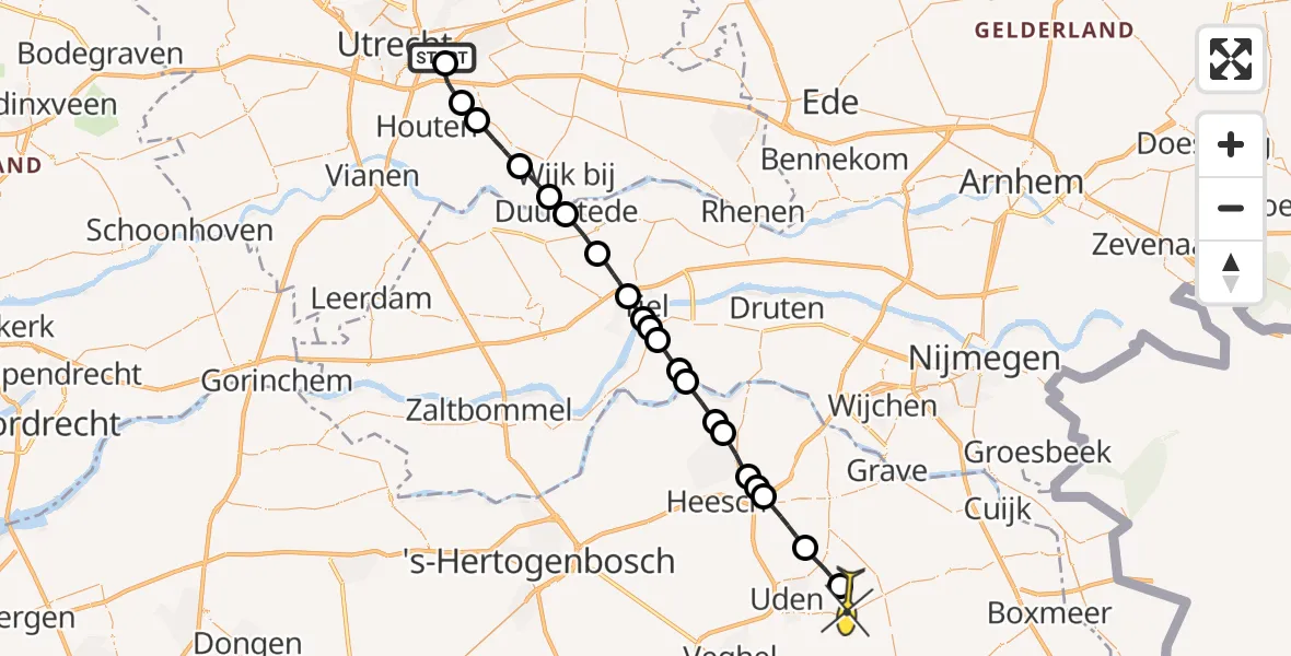 Routekaart van de vlucht: Lifeliner 3 naar Vliegbasis Volkel