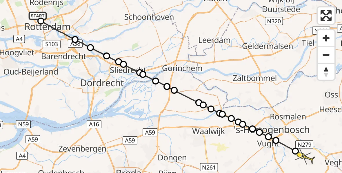 Routekaart van de vlucht: Lifeliner 2 naar Schijndel