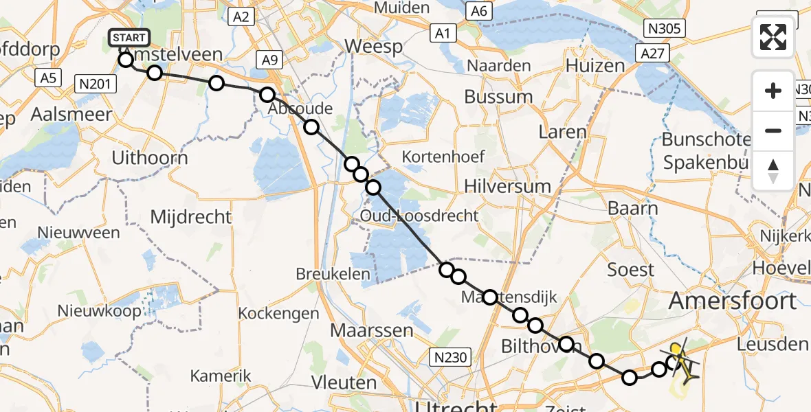 Routekaart van de vlucht: Politieheli naar Leusden