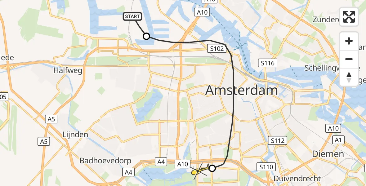 Routekaart van de vlucht: Lifeliner 1 naar VU Medisch Centrum Amsterdam