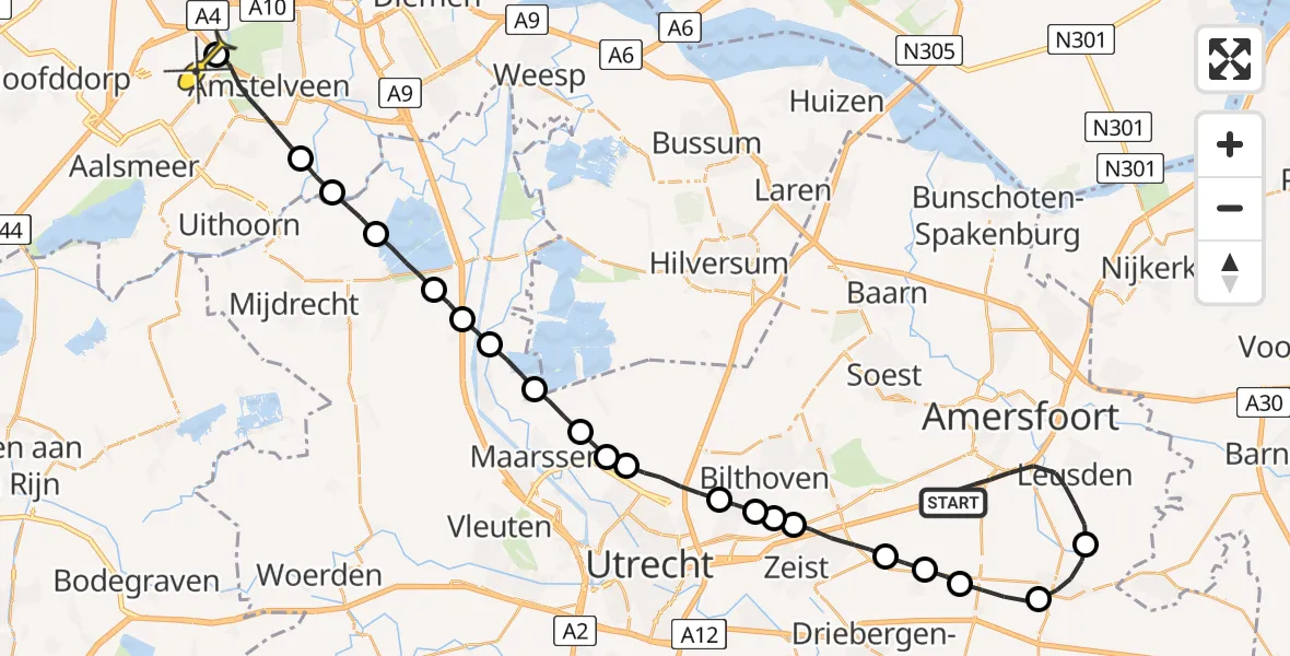 Routekaart van de vlucht: Politieheli naar Schiphol