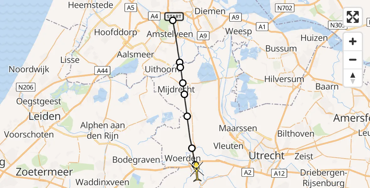 Routekaart van de vlucht: Lifeliner 1 naar Linschoten