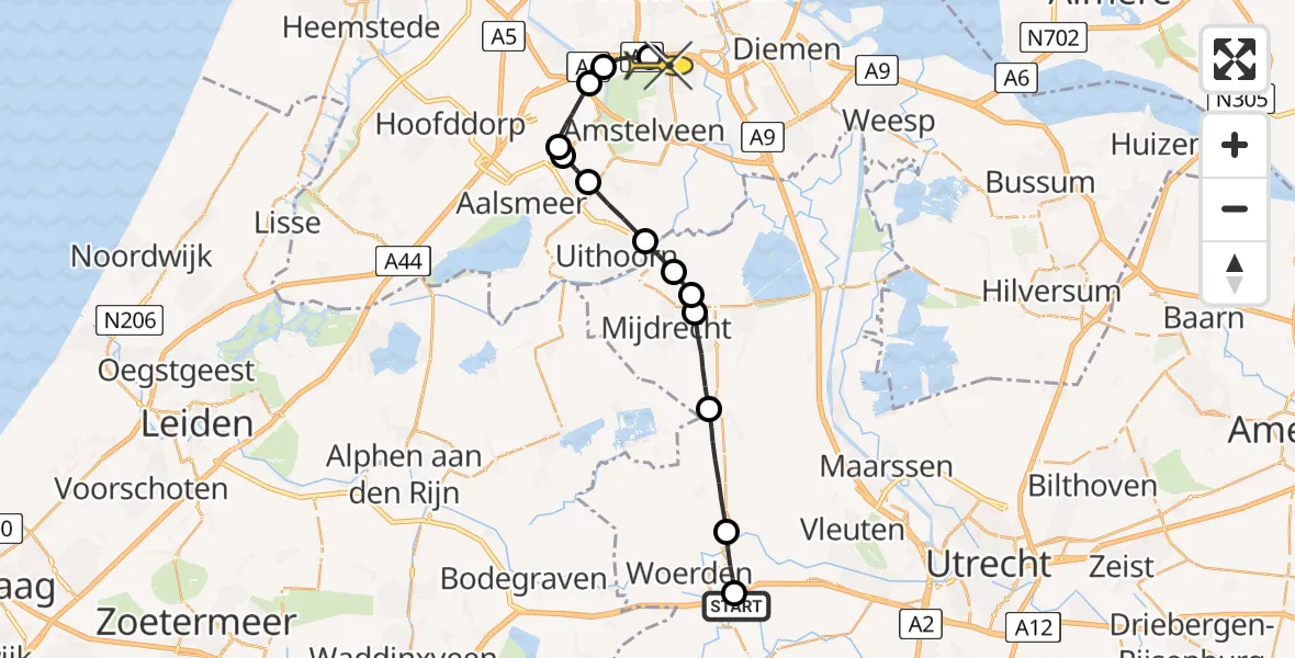 Routekaart van de vlucht: Lifeliner 1 naar VU Medisch Centrum Amsterdam