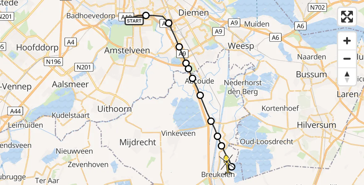 Routekaart van de vlucht: Lifeliner 1 naar Breukelen