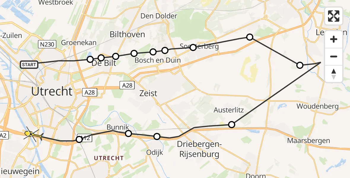 Routekaart van de vlucht: Politieheli naar Utrecht