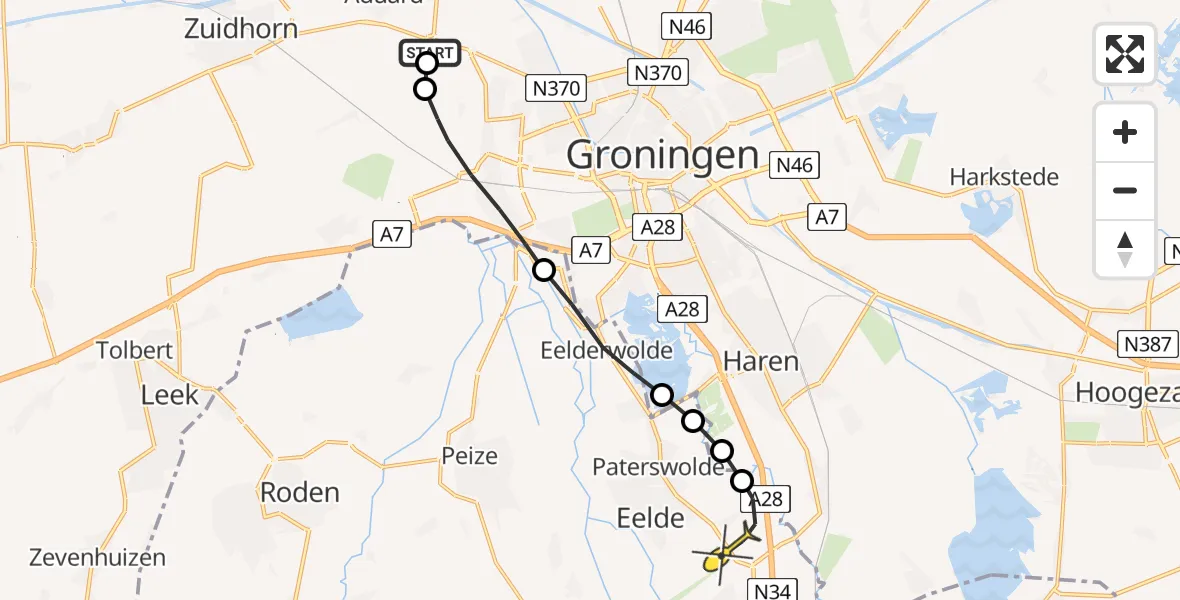 Routekaart van de vlucht: Lifeliner 4 naar Groningen Airport Eelde