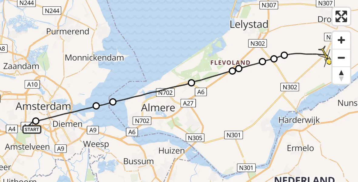 Routekaart van de vlucht: Lifeliner 1 naar Biddinghuizen