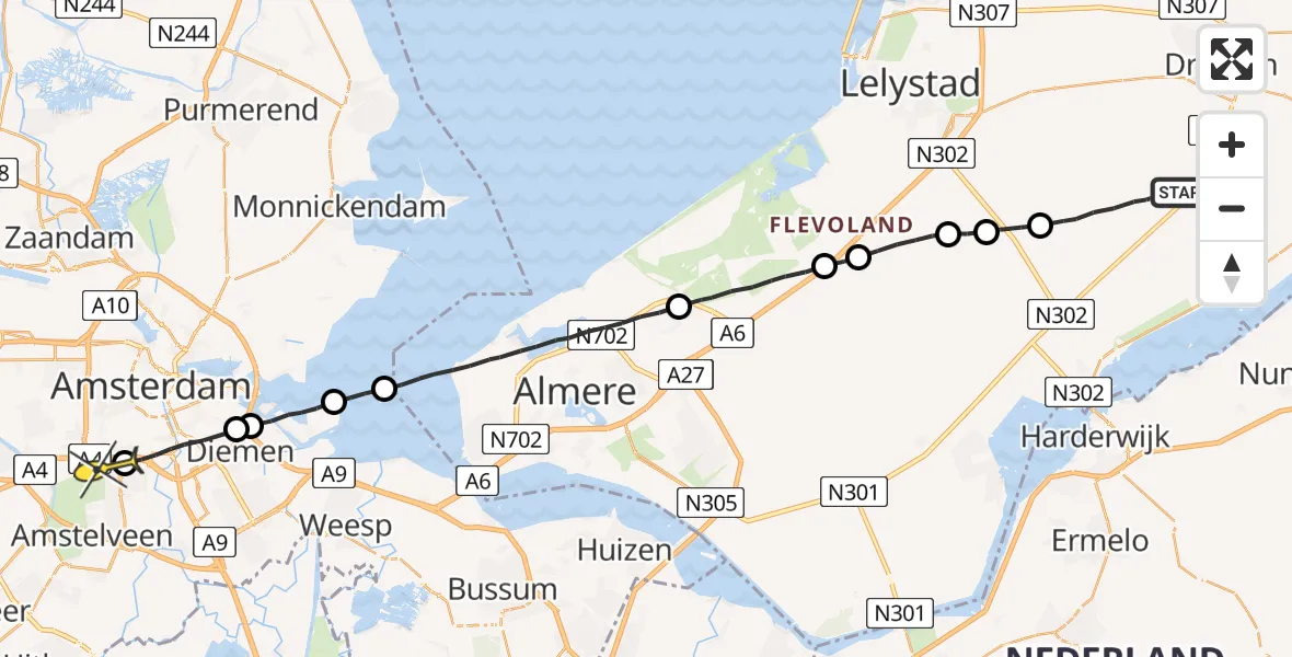 Routekaart van de vlucht: Lifeliner 1 naar VU Medisch Centrum Amsterdam